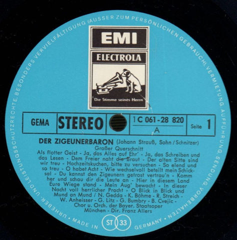 Der Zigeunerbaron-EMI-Vinyl LP-VG+/Ex