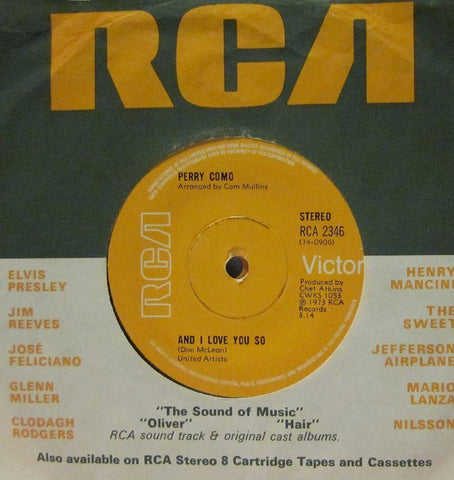 Perry Como-And I Love You So-RCA Victor-7" Vinyl