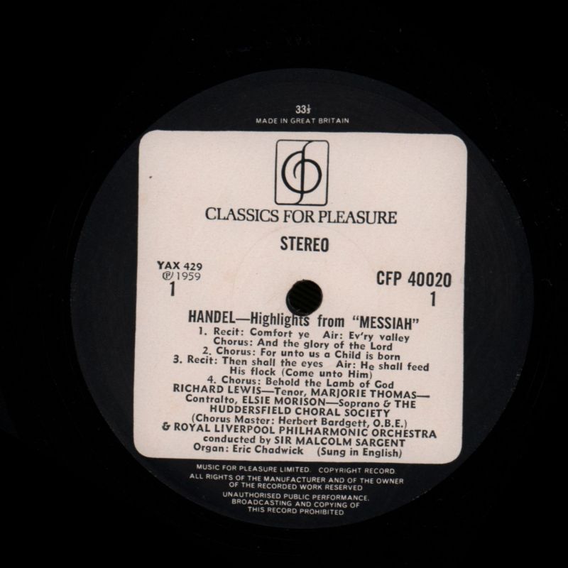 Messiah Highlights-CFP-Vinyl LP-VG/VG