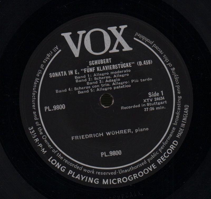 Sonatas In E Minor Friedrich Wuhrer-Vox-Vinyl LP-VG/VG