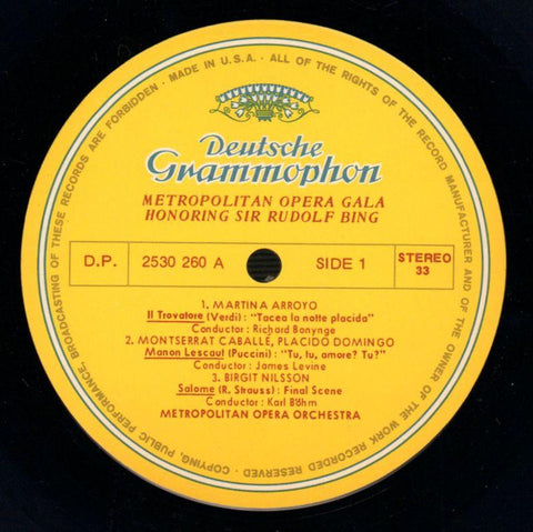 Metropolitan Opera Gala Honoring Sir Rudolf Bing-Deutsche Grammophon-Vinyl LP Gatefold-VG/NM