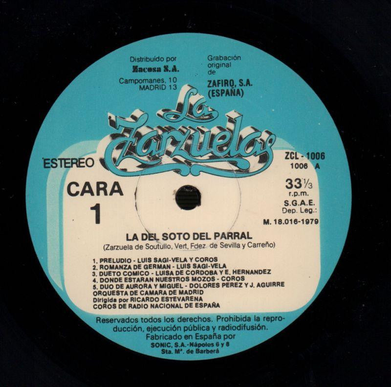 La Del Soto Del Parral Estevarena-Zacosa-Vinyl LP-VG/Ex+