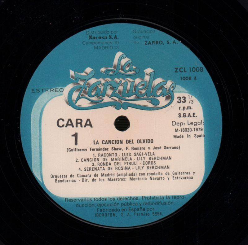 La Canicion Del Olvido Narvarro Estevarena-Zacosa-Vinyl LP-VG/Ex+