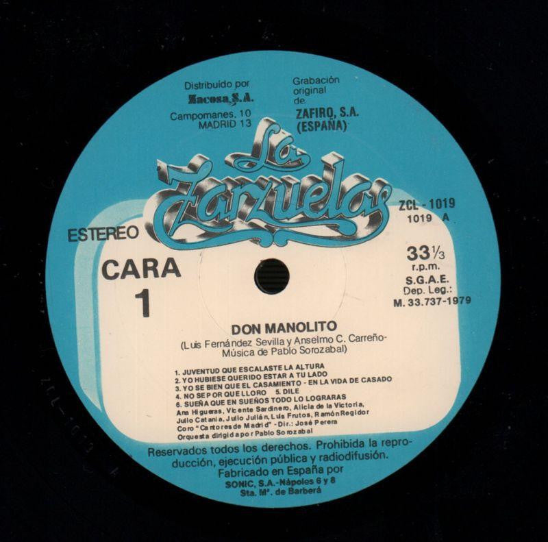 Don Manolito Sorozabal-Zacosa-Vinyl LP-VG/Ex+
