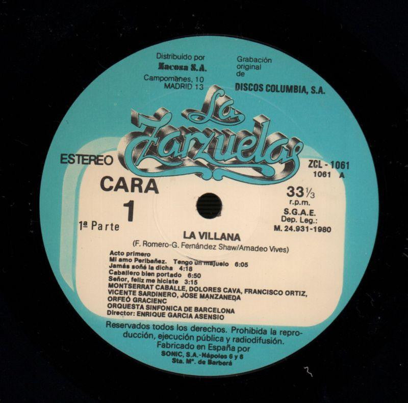 La Villana 1 Parte Asensio-Zacosa-Vinyl LP-VG/Ex+