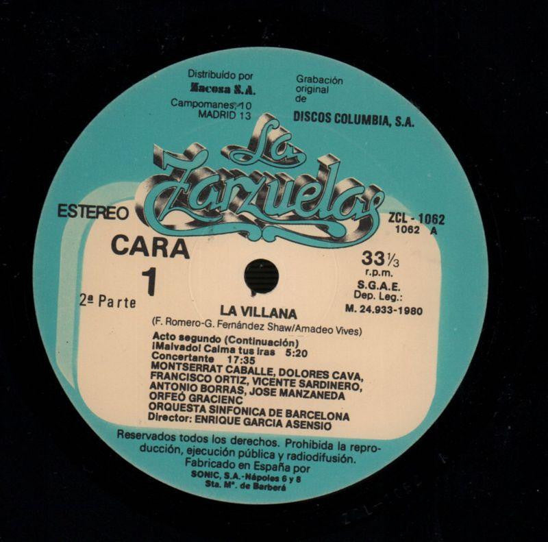 La Villana 2a Parte Asensio-Zacosa-Vinyl LP-VG/Ex+