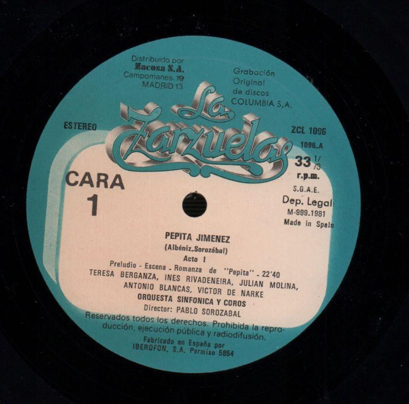 Pepita Jimenez Parte 1 Sorozabal-Zacosa-Vinyl LP-VG/Ex+