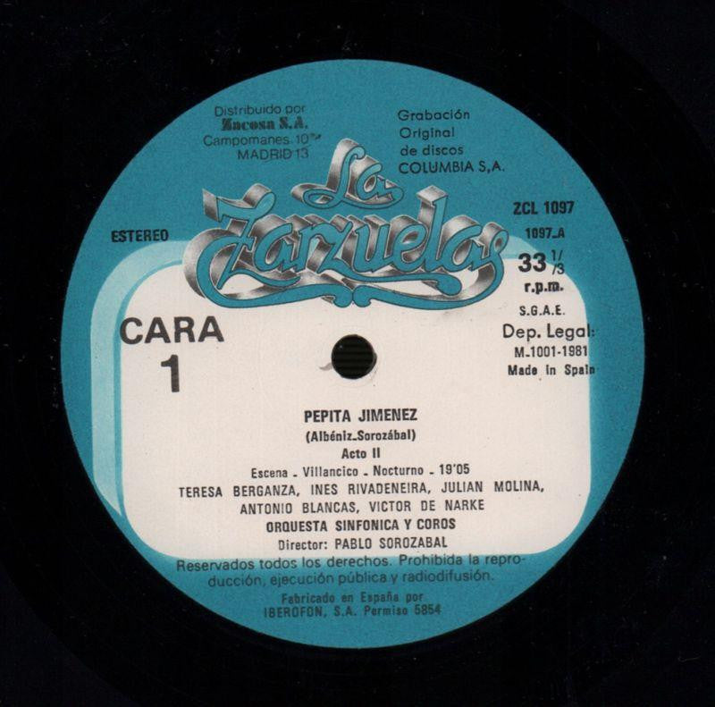 Pepita Jimenez Parte 2 Sorozabal-Zacosa-Vinyl LP-VG/Ex+
