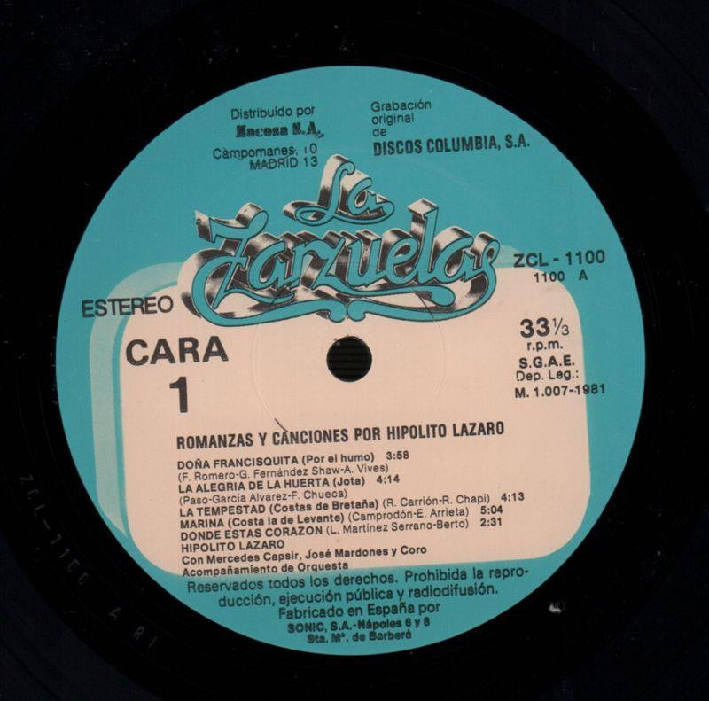 Hipolito Lazaro-Zacosa-Vinyl LP-VG/Ex