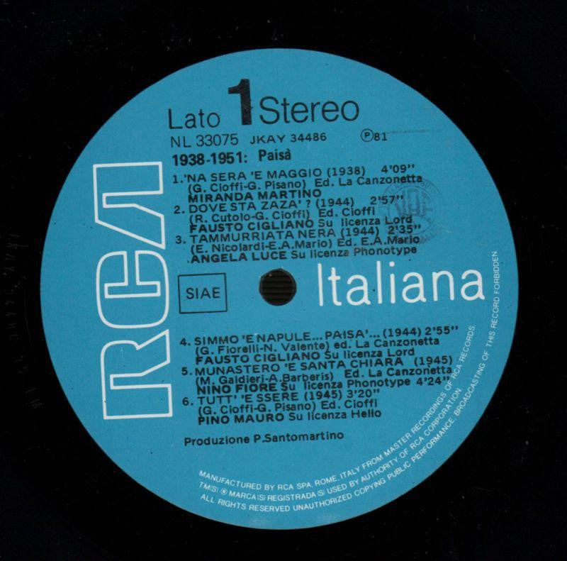 Paisa 1938-1951-RCA-Vinyl LP-Ex/Ex