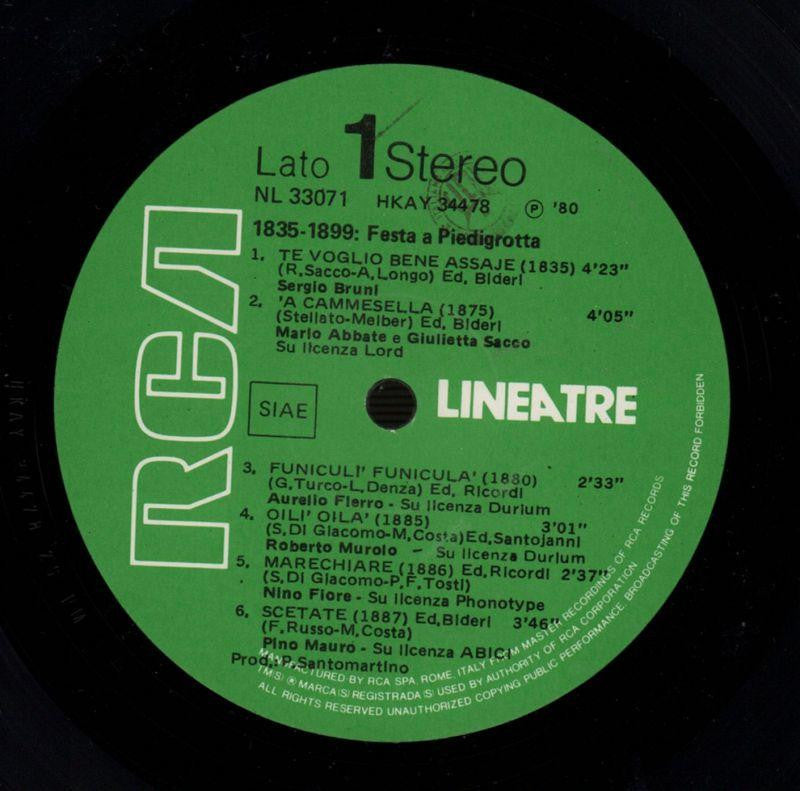 Festa A Piedigrotta 1835-1899-RCA-Vinyl LP-Ex/Ex