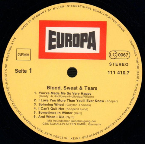 Blood Sweat & Tears-Europa-Vinyl LP-Ex/NM