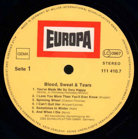Blood Sweat & Tears-Europa-Vinyl LP-VG/NM