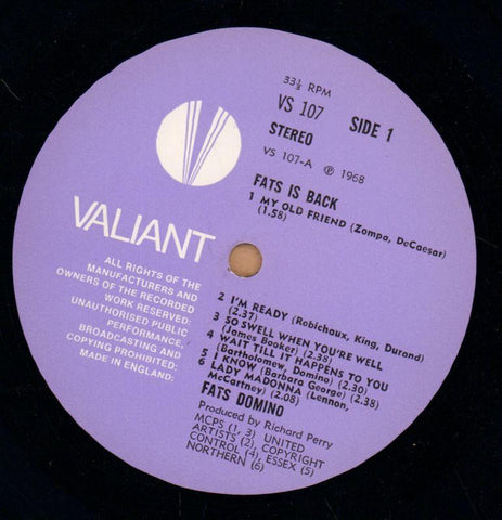 Fats Is Back-Valiant-Vinyl LP-VG/VG+