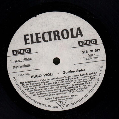 Goethe Lieder-Electrola-Vinyl LP-Ex/VG
