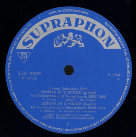 Sonatas For Violoncello And Harpsichord Josef Chuchro-Supraphon-Vinyl LP-VG/Ex