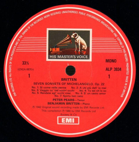 The Early Recordings Peter Pears-HMV-2x12" Vinyl LP Gatefold-VG+/Ex