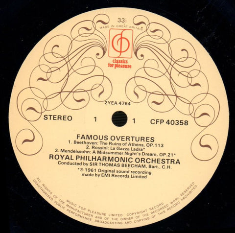 Conducts Famous Overtures/ Beecham-EMI-Vinyl LP-Ex/Ex