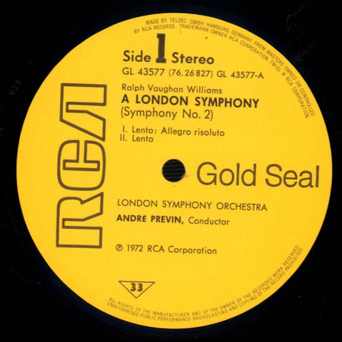 Symphony No. 2 A London Symphony/ Andre Previn-RCA-Vinyl LP-VG+/NM