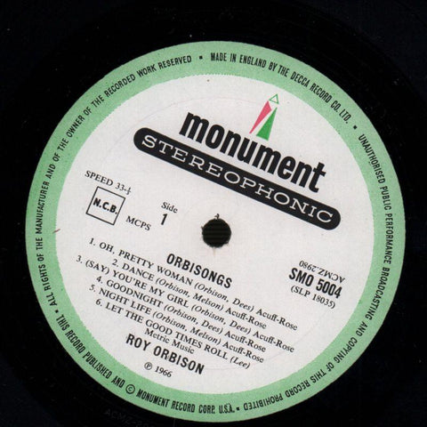 Orbisonongs-Mounment-Vinyl LP-VG+/VG+