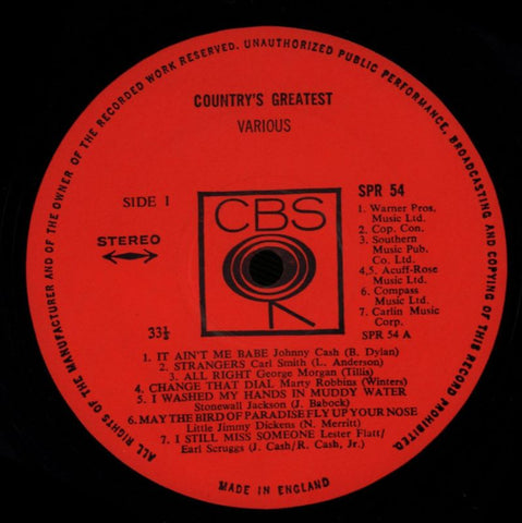 Country's Greatest-CBS-Vinyl LP-VG/VG+
