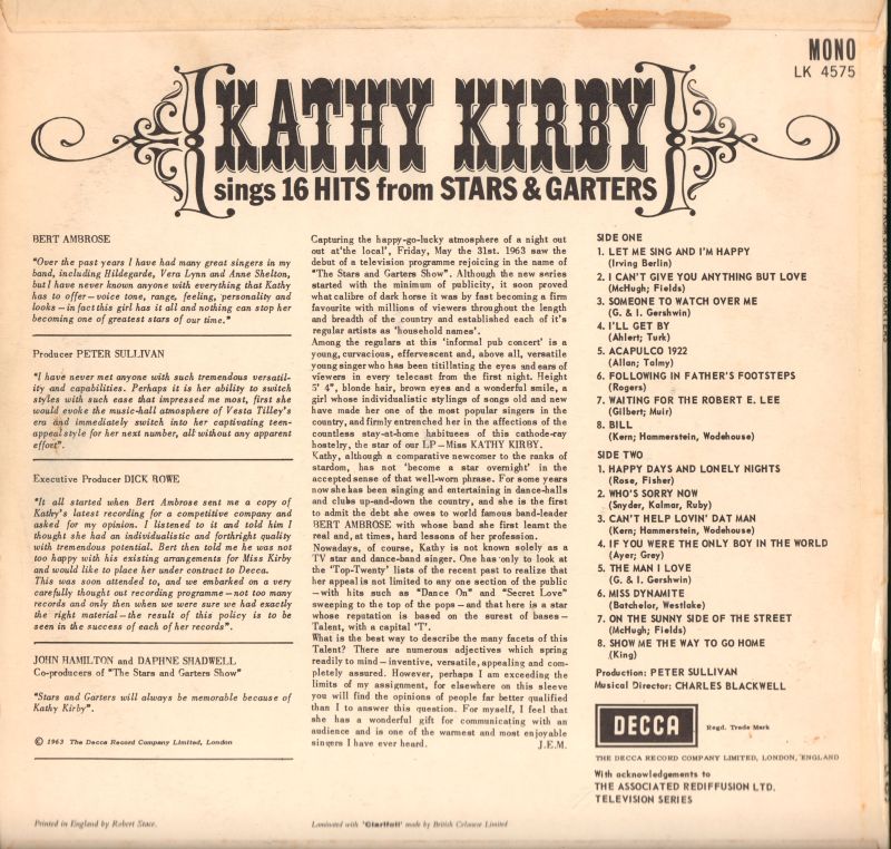 Sings 16 Hits From Stars And Garters-Decca-Vinyl LP-VG+/Ex
