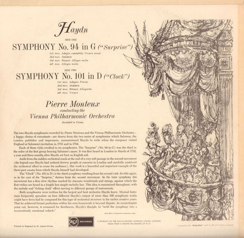 Surprise & Clock Symphonies-RCA-Vinyl LP-Ex+/Ex-