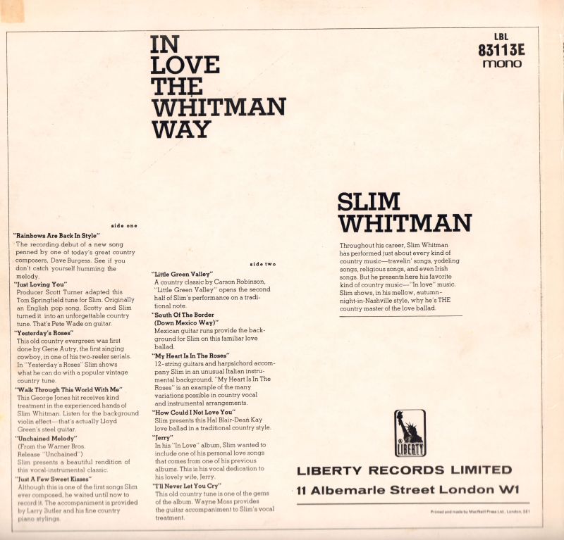 In Love The Whitman Way-Liberty-Vinyl LP-VG+/VG+