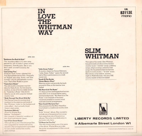 In Love The Whitman Way-Liberty-Vinyl LP-VG+/VG+