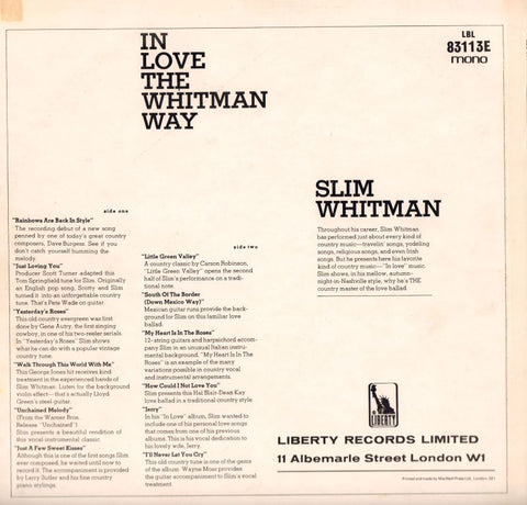 In Love The Whitman Way-Liberty-Vinyl LP-VG+/VG+
