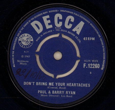 Don't Bring Me Your Heartaches / To Remind You-Decca-7" Vinyl