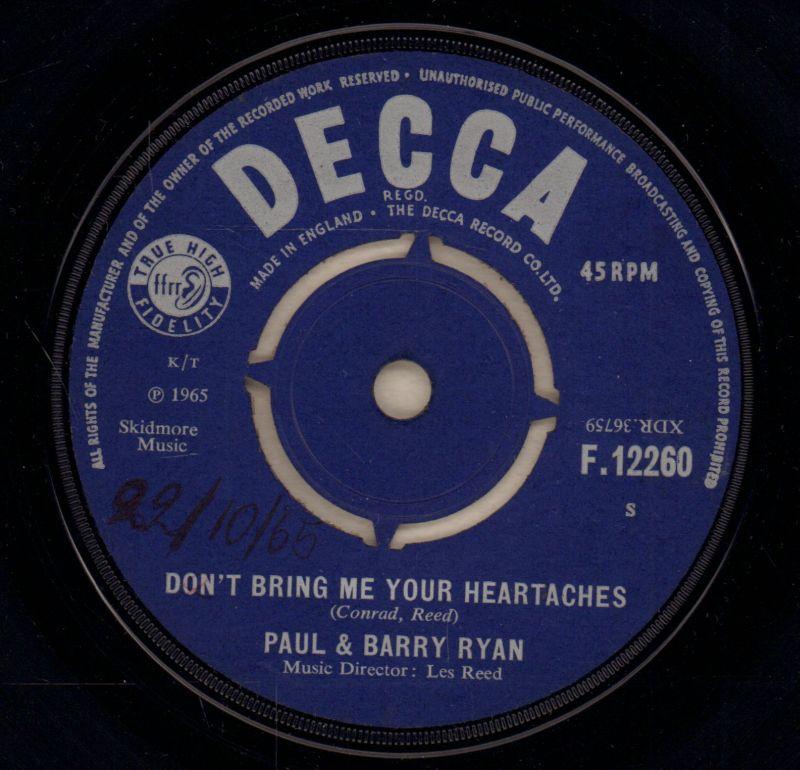 Don't Bring Me Your Heartaches / To Remind You-Decca-7" Vinyl