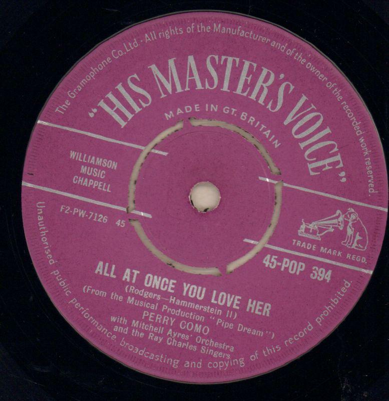As Time Goes By/ All At Once You Love Her-HMV-7" Vinyl-Ex/VG+