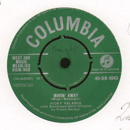 Movin' Away / Lipstick On Your Lips-Columbia-7" Vinyl