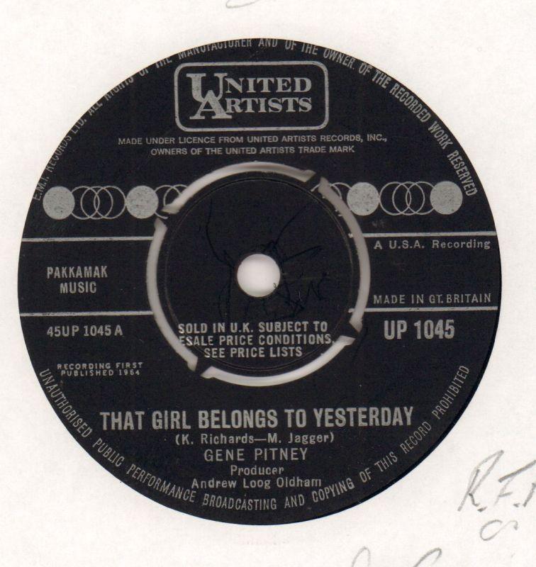 That Girl Belongs To Yesterday / Who Needs It-United Artist-7" Vinyl