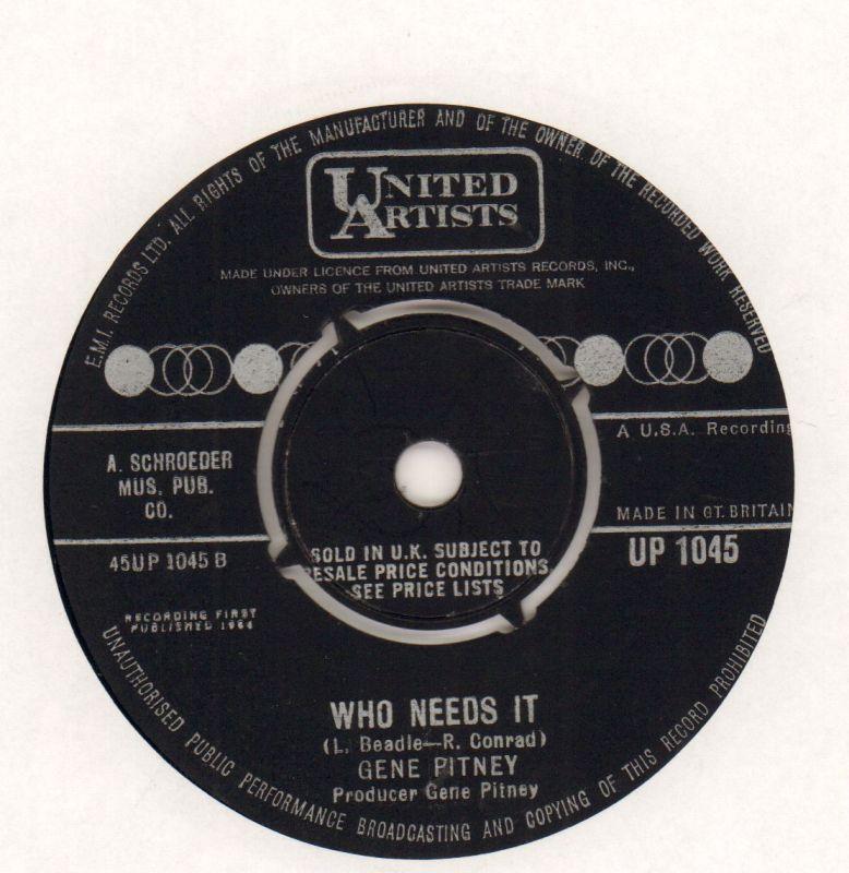 That Girl Belongs To Yesterday/ Who Needs It-United Artist-7" Vinyl-Ex/G+