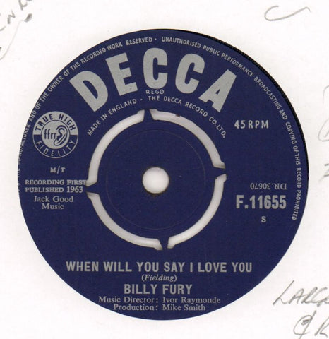 When Will You Say I Love You / All I Wanna Do Is Cry-Decca-7" Vinyl