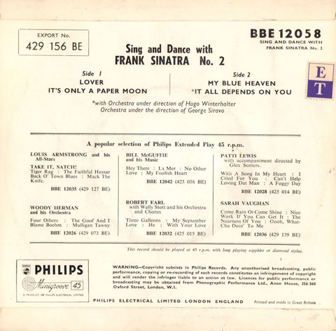 Sing & Dance No. 2 EP-Philips-7" Vinyl P/S-G+/G