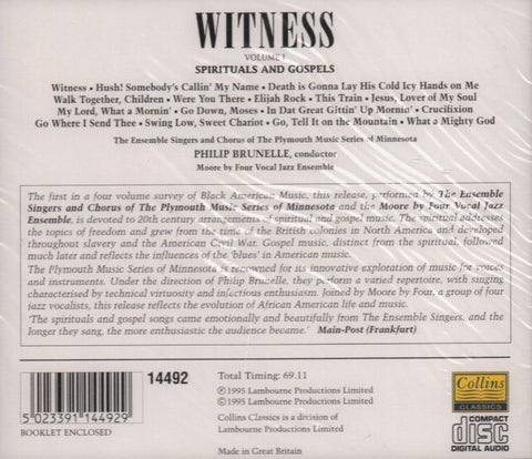 Witness Volume 1- Spirituals & Gospels-Collins-CD Album-New & Sealed