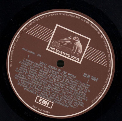 Great Tenors Of The World-HMV-Vinyl LP-VG/VG+