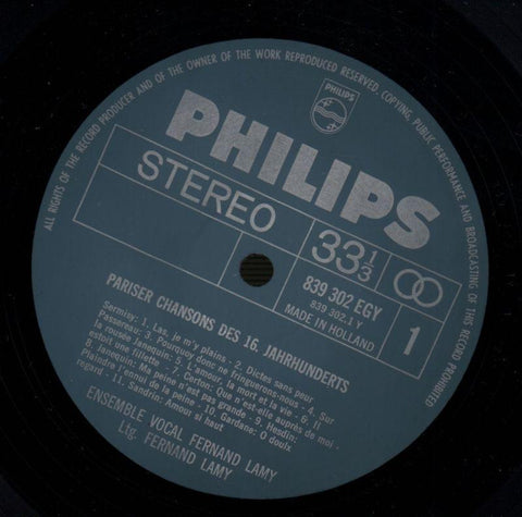 Chansons Parisiennes Du Xvieme Siecle-Philips-Vinyl LP-VG/VG+