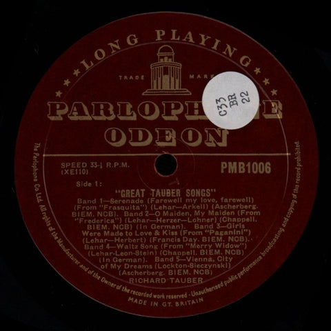 Great Tauber Songs-Odeon-10" Vinyl-VG/VG+