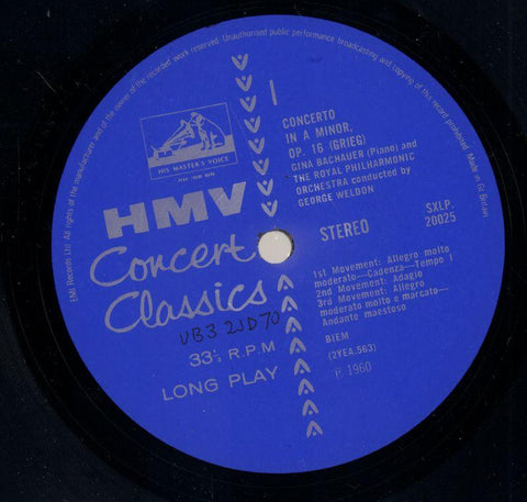 Grieg-Piano Concerto-HMV-Vinyl LP-VG/VG