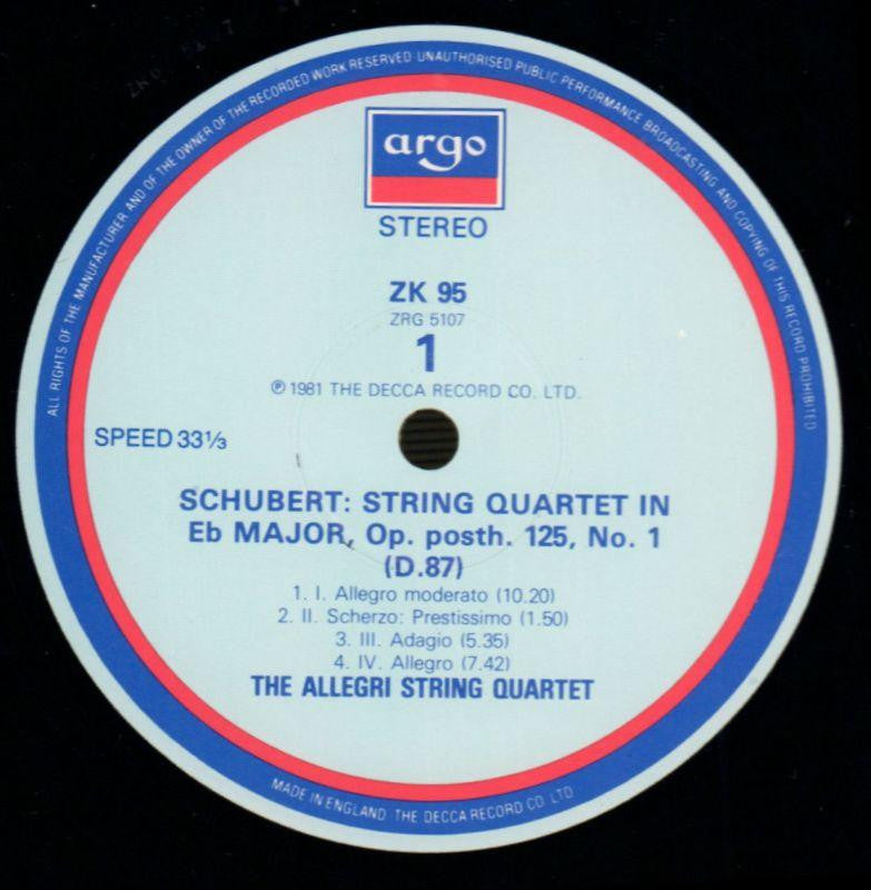 Schubert-String Quartets Allegri String Quartet-Argo-Vinyl LP-Ex/NM