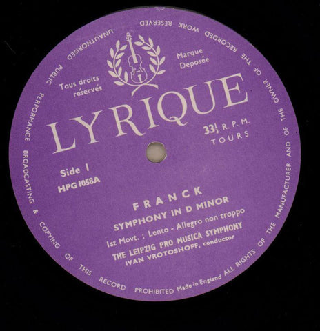 Symphony In D Minor-Lyrique-Vinyl LP-VG/VG