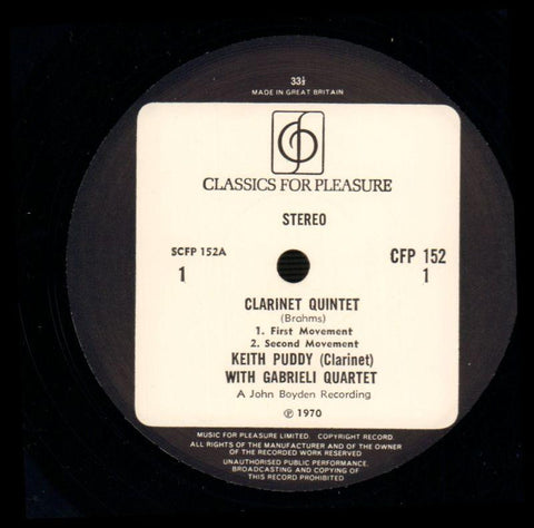 Clarinet Quartet Puddy/Gabrieli Quartet-EMI-Vinyl LP-Ex/Ex+