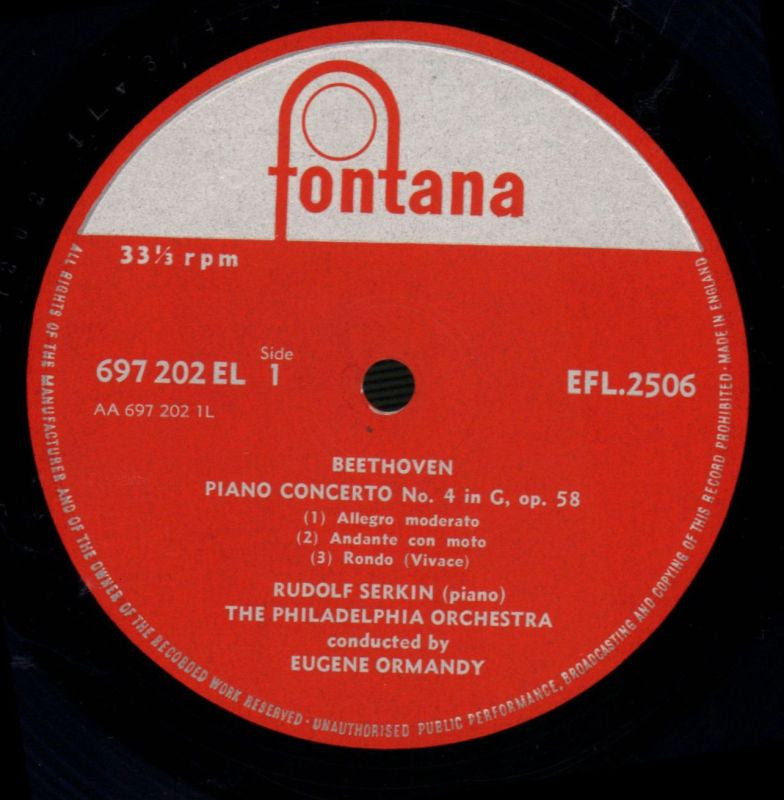 Piano Concertos Nos. 2 and 4/ Rudolf Serkin-Fontana-Vinyl LP-VG+/Ex