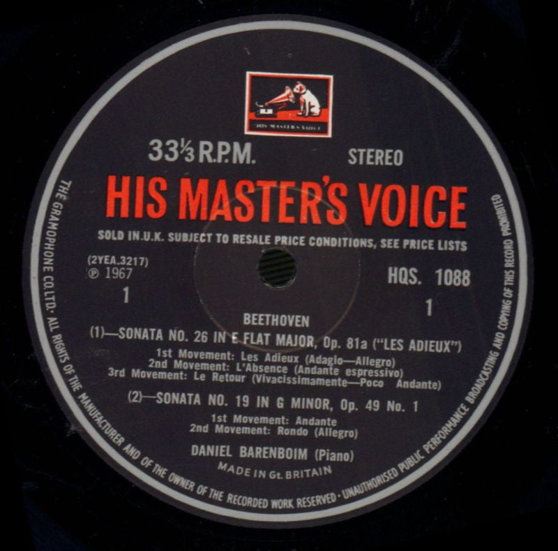 Beethoven Sonatas/ Daniel Barenboim-HMV-Vinyl LP-Ex/NM