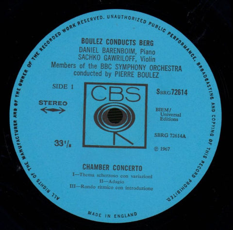 Chamber Concerto/ Berg-CBS-Vinyl LP-Ex/Ex