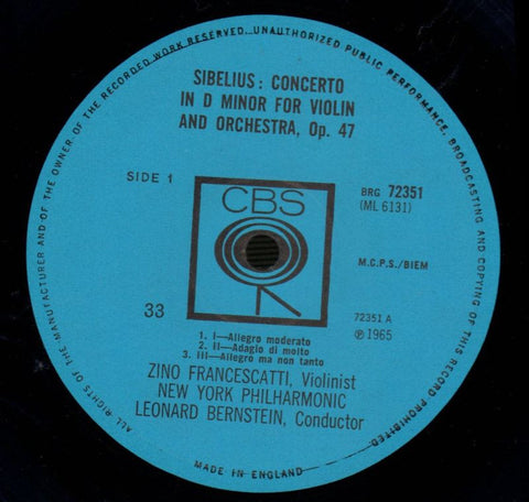 Violin Concerto/ Leonard Bernstein-CBS-Vinyl LP-Ex/NM